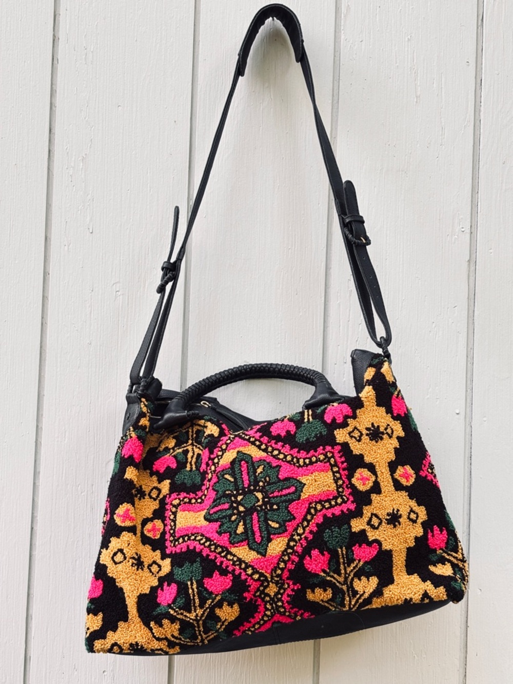 Cleobella Ankara Weekender Embroidered Tapestry Leather Bag - Picture 2 of 13